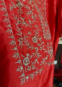 Red Embroidered Kurta with pant and dupatta set