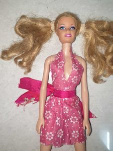 Vintage Barbie Doll in Pink Floral Dress