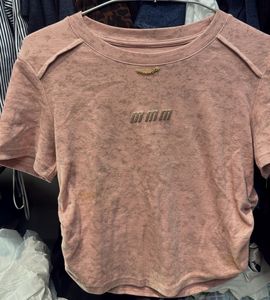 Pink Embroidered Cropped T-Shirt