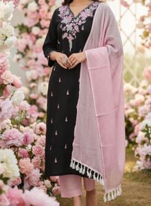 XL-Sized 3 piece Elegant Black Kurta Set