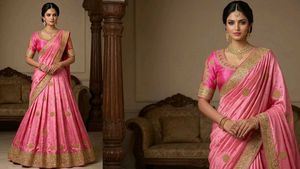 Elegant Pink Silk Saree with Gold Border