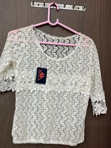White Lace Blouse with Pearls