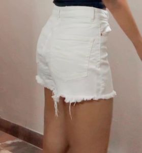 White Denim Frayed Shorts