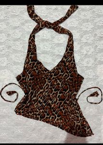 y2k combo Leopard Print Halter Top & cape
