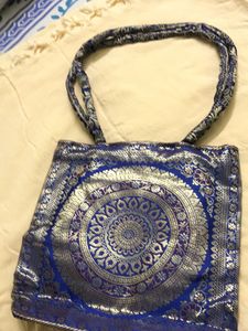 Exquisite Blue Banarasi Handbag