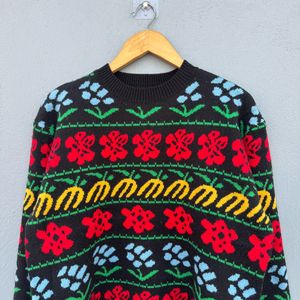 Floral Pattern Knit Sweater