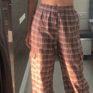 Trendy Plaid Wide-Leg Cargo Pants