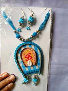 Blue Beaded Necklace & Earrings Set