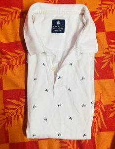 Men's White Polo Shirt with Small Print