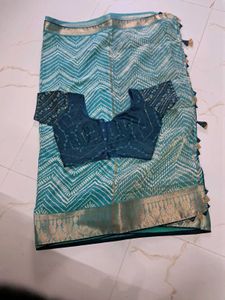 Elegant Teal Bandhani Saree