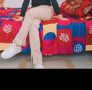 Beige Pant With Side Cut Fashion