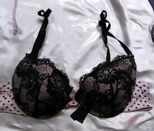 Black Lace Bra with Pink Polka Dots