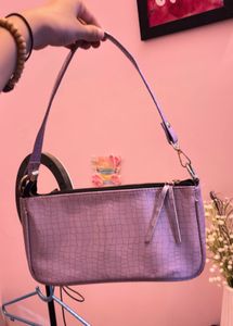Lavender Croc Embossed Shoulder Bag