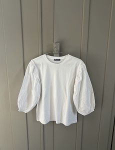 Zara White Puff Sleeve T-Shirt