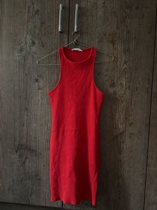 Red Ribbed Tank Dress