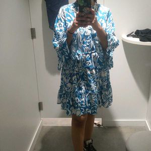 Boho Blue &amp; White Ruffle Dress