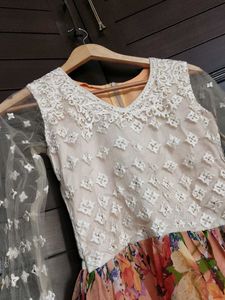 Embroidered Chiffon Net Floral Printed Gown Dress