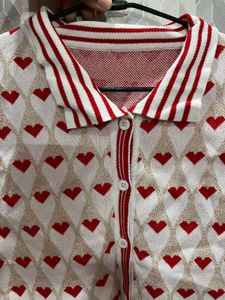 ❣️Boxy Knitted Shirt Red Hearts Valentine Day❣️