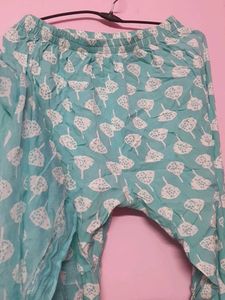 Dailywear Teal &amp; White Block Print Kurta Set