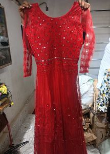 Red Mirror work Grown (Free Size Upto L)