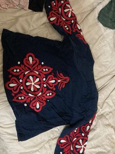 SALEE ‼️Boho Embroidered Navy Blue Long Sleeve T