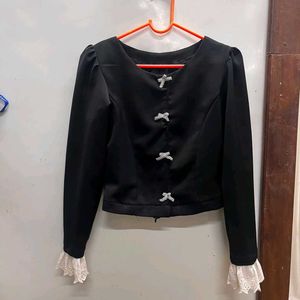 Chic Black Bow Detail Top