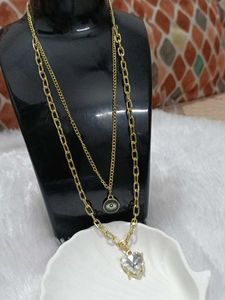 Layered Gold Chain Necklace with Charm