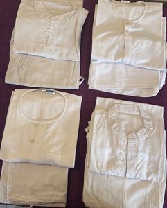 Set of 4 Men's WHITE Kurtas