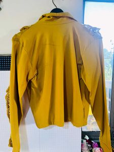 Stylish Mustard Yellow Lace Trim Jacket