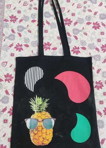 Cool Pineapple Black Cotton Tote Bag
