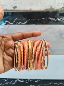 Stack of Peach &amp; Gold Bangles