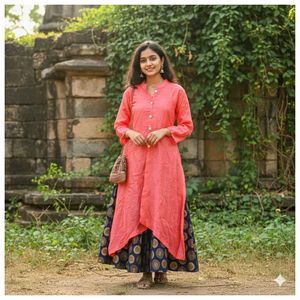 Elegant Peach Kurta with Skirt