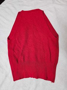 SAVANA Red Button-Up Halter Knit Top