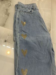 Cute Heart Print Light Wash Jeans