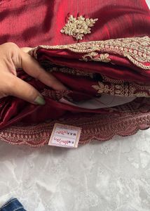 Elegant Red Embroidered Saree