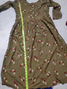 Olive Green Print Midi Dress