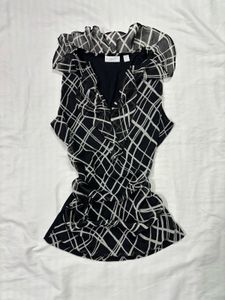 Y2K Ruffle Black stripes Top