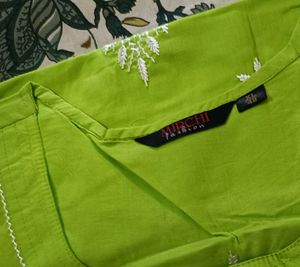 Bright Green Kurta with White Pants