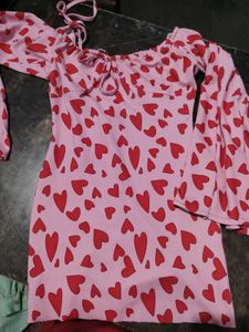 Cute Pink Heart Print Dress