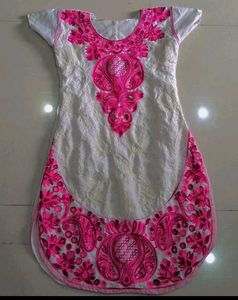Elegant Embroidered Kurta with pink bottom