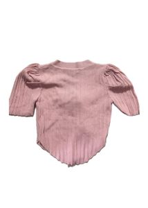Chic Pink Ribbed Top with Bow Detail