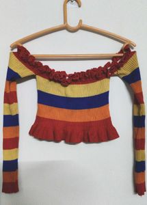 Rainbow Striped Off-Shoulder Top