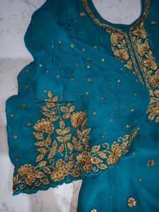 Teal Embroidered Kurta Set with Sharara