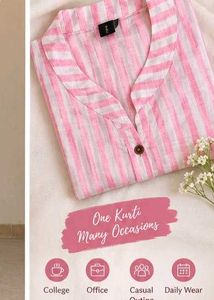Pink Striped Cotton Kurta for Women