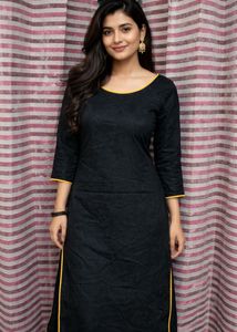 Elegant Black Kurti with Yellow lace Detailing