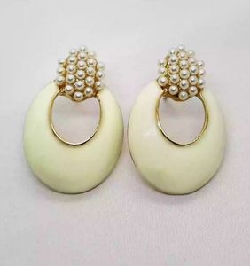 Chic Cream Enamel & Pearl Drop Earrings