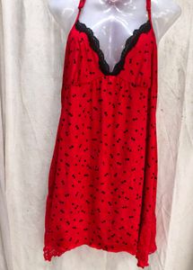 Red Heart Print Slip Dress