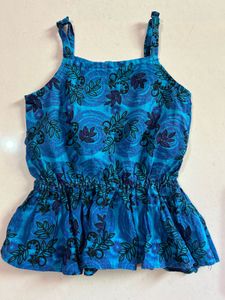 Blue Patterned Peplum Tank Top