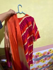 Homemade Shining Red Fabric Kurta Set
