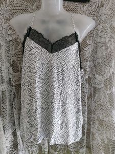 Chic Dalmatian Print Lace Trim Cami Top